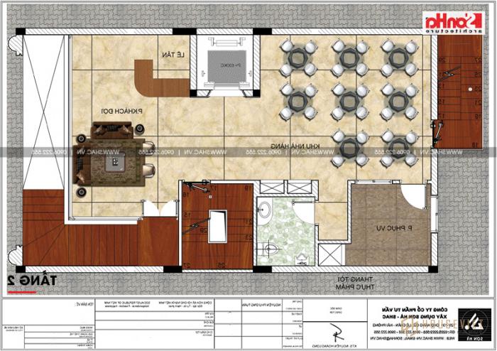 Mẫu cho thuê căn hộ khách sạn tân cổ điển tiêu chuẩn 3 sao tại Hải Phòng - SH KS 0066 22 Bản vẽ chi tiết mặt bằng công năng tầng 2 khách sạn kết hợp căn hộ cho thuê tiêu chuẩn 3 sao tại Hải Phòng