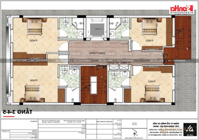 Mẫu cho thuê căn hộ khách sạn tân cổ điển tiêu chuẩn 3 sao tại Hải Phòng - SH KS 0066 23 Bản vẽ mặt bằng công năng chi tiết tầng 3, 4, 5 khách sạn kết hợp căn hộ cho thuê tiêu chuẩn 3 sao tại Hải Phòng