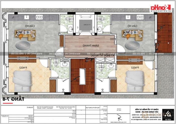 Mẫu cho thuê căn hộ khách sạn tân cổ điển tiêu chuẩn 3 sao tại Hải Phòng - SH KS 0066 24 Bản vẽ mặt bằng công năng chi tiết tầng 6 và tầng 7 khách sạn 3 sao kết hợp căn hộ cho thuê tại Hải Phòng