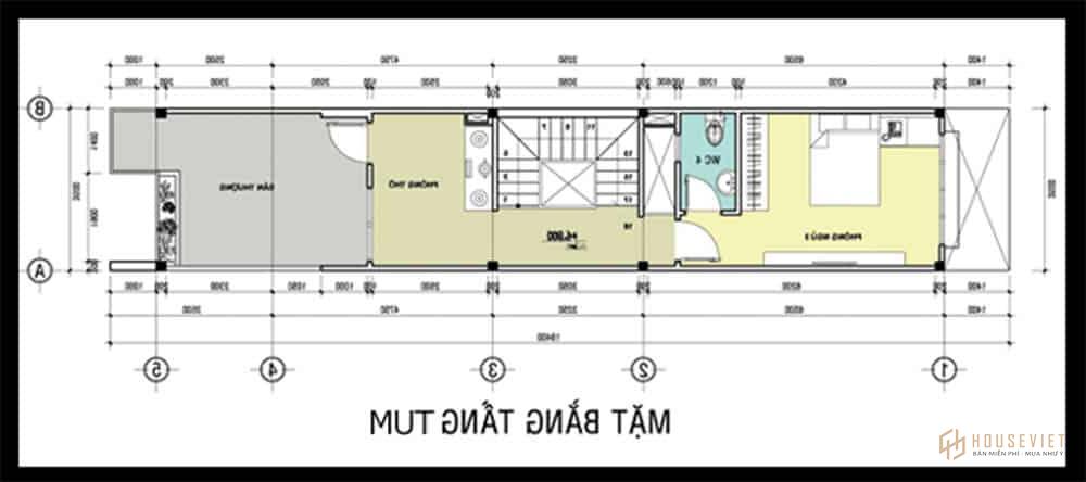 Mặt bằng tầng tum của nhà ống mẫu 2