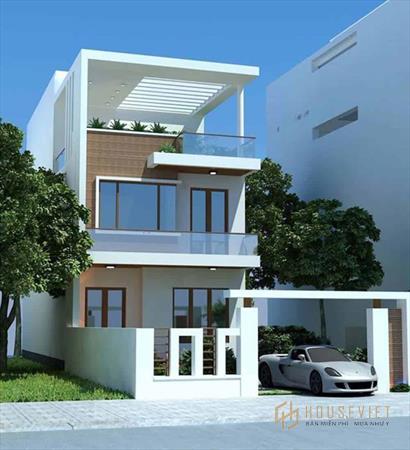 Mẫu nhà ống có sân trước làm gara ô tô