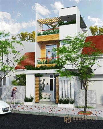 Thiết kế trẻ trung và bắt mắt của nhà ống 2 tầng 1 tum