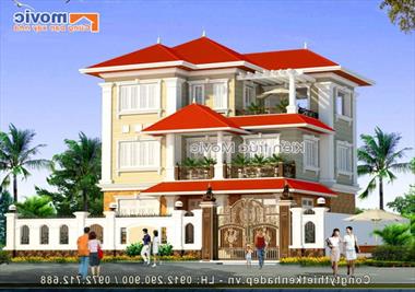 Mẫu biệt thự tân cổ điển 3 tầng mái thái 04 phòng ngủ đơn giản - BT1711