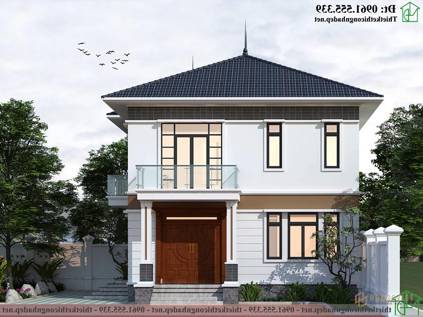 Mẫu thiết kế biệt thự 2 tầng mái thái 9x9m NDBT2T118 kiểu Nhật