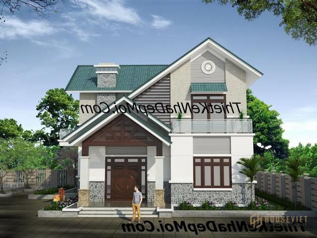 Mẫu nhà vườn 2 tầng 120m2 mái thái 4 phòng ngủ 