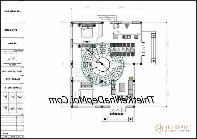 Bản vẽ mặt bằng nhà 2 tầng hướng Đông Nam.