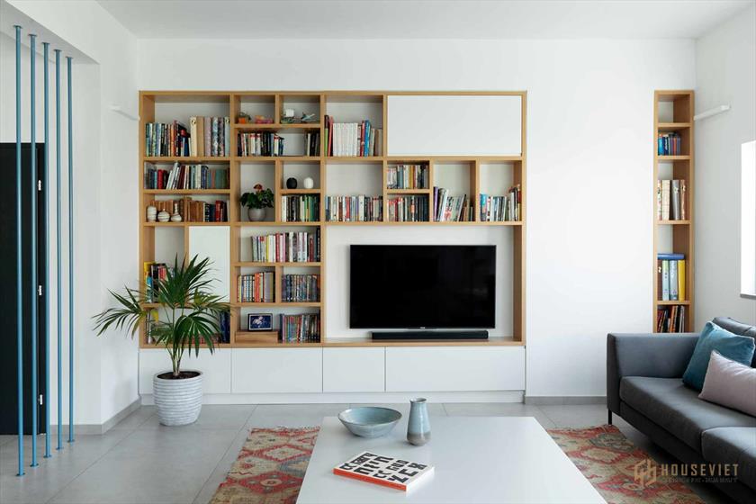 phòng khách thiết kế tủ âm tường vị trí hợp lý