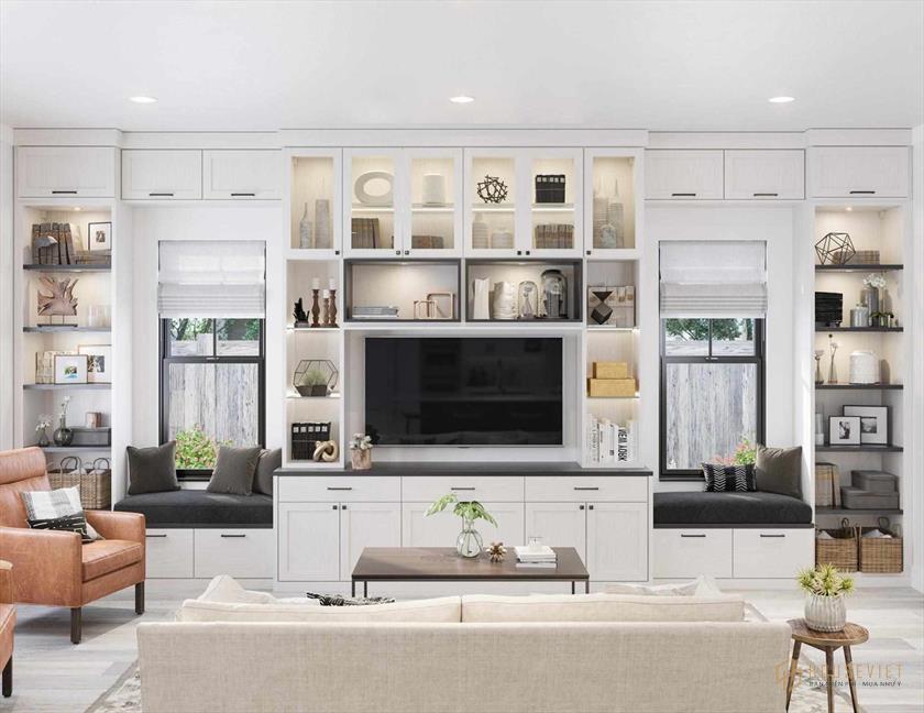 thiết kế tủ âm tường phòng khách phù hợp với không gian