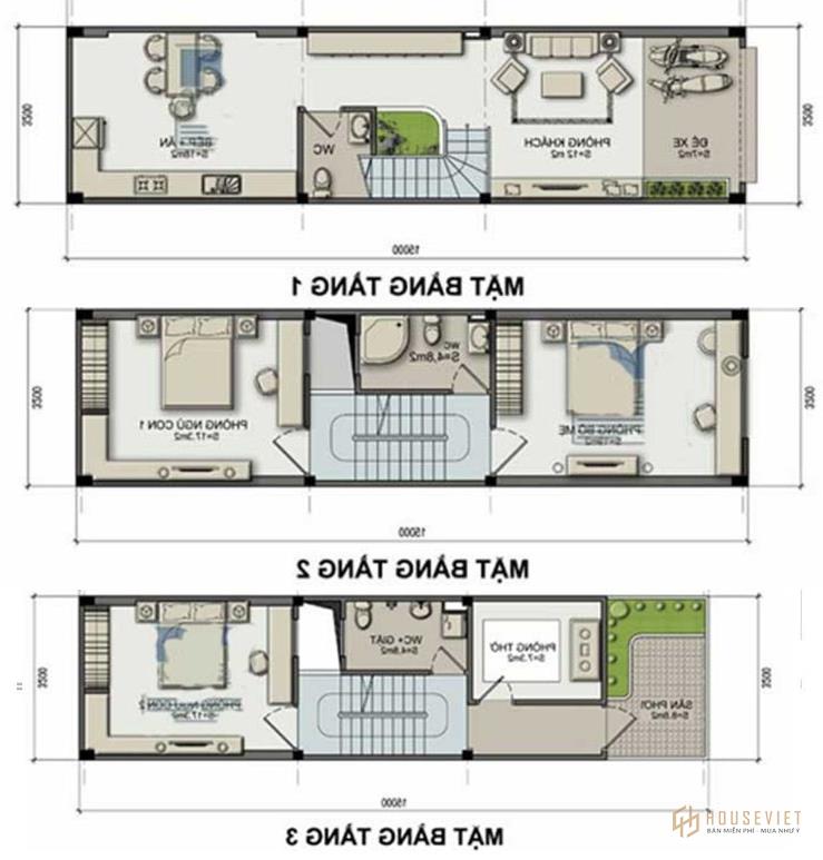 Mẫu thiết kế nhà ống 3 tầng 3x15m