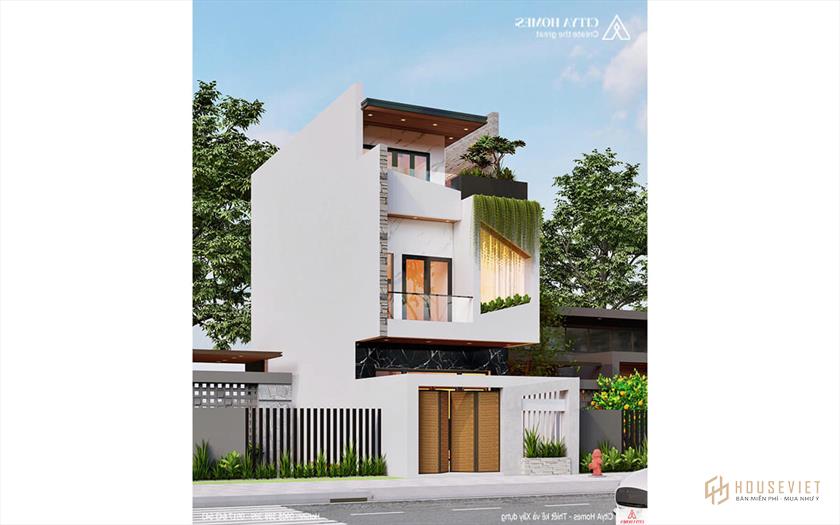 Mặt tiền nhà phố hiện đại 2 tầng 1 tum đẹp