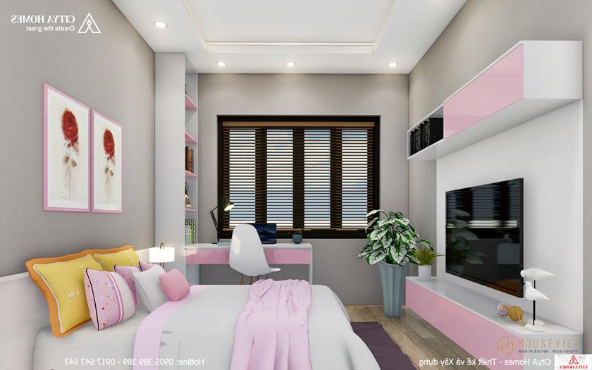 Mẫu phòng ngủ màu hồng dễ thương