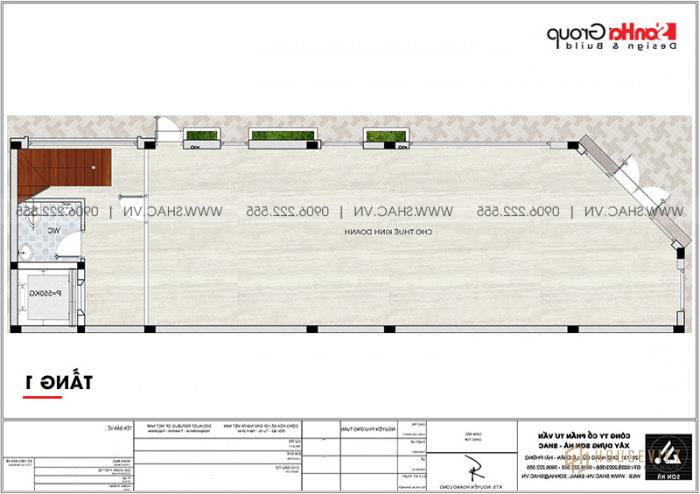 Mẫu nhà phố kinh doanh kết hợp căn hộ hiện đại cho thuê 5,4m x 19,1m tại Vũng Tàu - SH NOD 0214 14 Mặt bằng công năng tầng 1 nhà ống kết hợp kinh doanh và căn hộ cho thuê tại Vũng Tàu