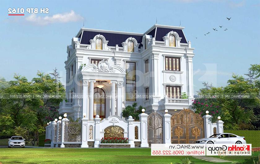 Biệt thự tân cổ điển 3 tầng rộng 300m2 có gara sân cổng đẹp – SH BTP 0162 3 Mặt tiền biệt thự tân cổ điển 3 tầng tại Hà Nội