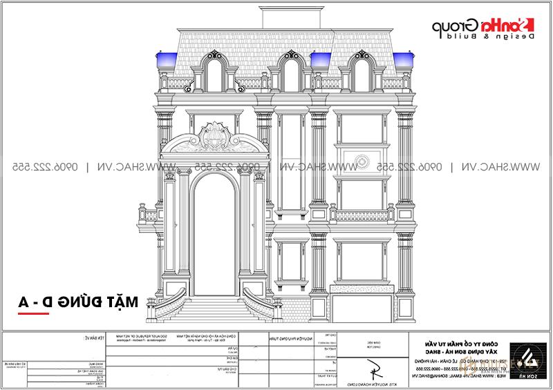 Biệt thự tân cổ điển 3 tầng rộng 300m2 có gara sân cổng đẹp – SH BTP 0162 5 Mặt đứng trục DA của biệt thự tân cổ điển tráng lệ tại Hà Nội
