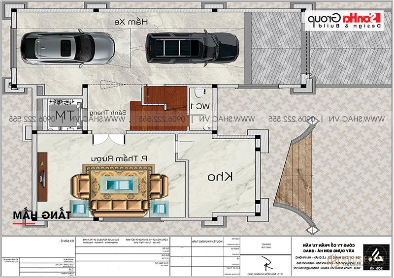 Biệt thự tân cổ điển 3 tầng rộng 300m2 có gara sân cổng đẹp – SH BTP 0162 7 Mặt bằng tầng hầm biệt thự tân cổ điển mặt tiền 17m tại Hà Nội