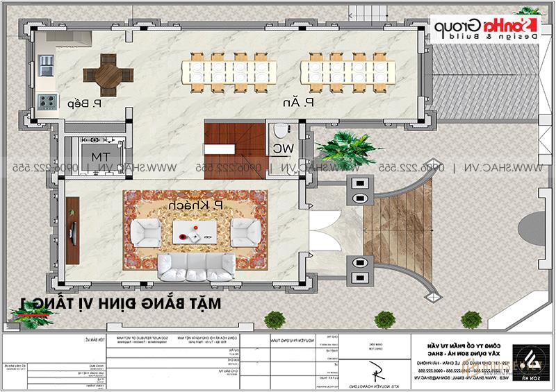 Biệt thự tân cổ điển 3 tầng rộng 300m2 có gara sân cổng đẹp – SH BTP 0162 8 Tầng 1 rộng thoáng của biệt thự phong cách tân cổ điển uy quyền và sang trọng.