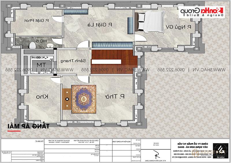 Biệt thự tân cổ điển 3 tầng rộng 300m2 có gara sân cổng đẹp – SH BTP 0162 11 Tầng áp mái của biệt thự tân cổ điển sang trọng tại Hà Nội