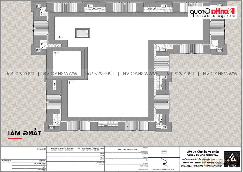 Biệt thự tân cổ điển 3 tầng rộng 300m2 có gara sân cổng đẹp – SH BTP 0162 12 Chi tiết mặt bằng tầng mái của biệt thự tân cổ điển 3 tầng mặt bằng 17m2