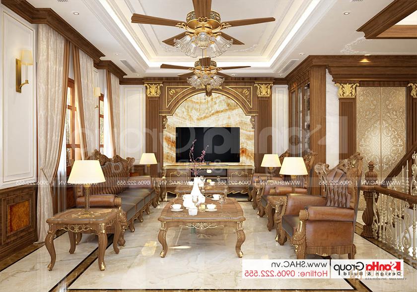 Biệt thự tân cổ điển 3 tầng rộng 300m2 có gara sân cổng đẹp – SH BTP 0162 13 Thiết kế nội thất phòng khách biệt thự tại Hà Nội
