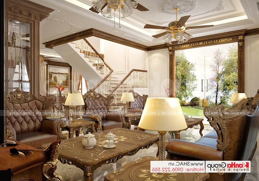 Biệt thự tân cổ điển 3 tầng rộng 300m2 có gara sân cổng đẹp – SH BTP 0162 15 Không gian nội thất phòng khách sang trọng quý phái tại Hà Nội
