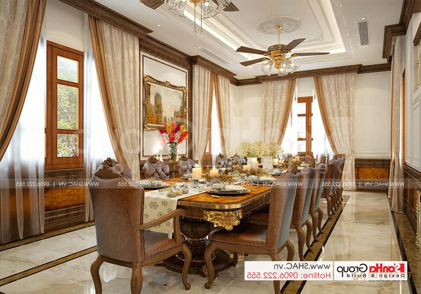 Biệt thự tân cổ điển 3 tầng rộng 300m2 có gara sân cổng đẹp – SH BTP 0162 16 Không gian sang trọng trong phòng ăn tại Hà Nội
