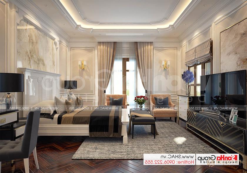 Biệt thự tân cổ điển 3 tầng rộng 300m2 có gara sân cổng đẹp – SH BTP 0162 21 Không gian nội thất phòng ngủ VIP sang trọng và quý phái