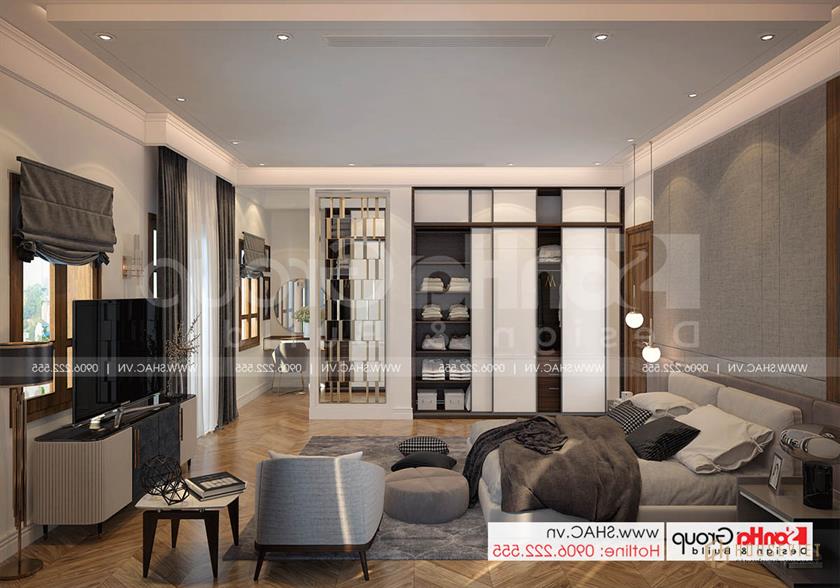 Biệt thự tân cổ điển 3 tầng rộng 300m2 có gara sân cổng đẹp – SH BTP 0162 26 Thiết kế phòng ngủ 2 cho con gái gia chủ