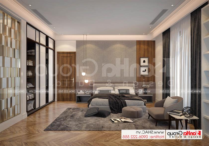 Biệt thự tân cổ điển 3 tầng rộng 300m2 có gara sân cổng đẹp – SH BTP 0162 28 Trang trí nội thất phòng ngủ biệt thự tân cổ điển
