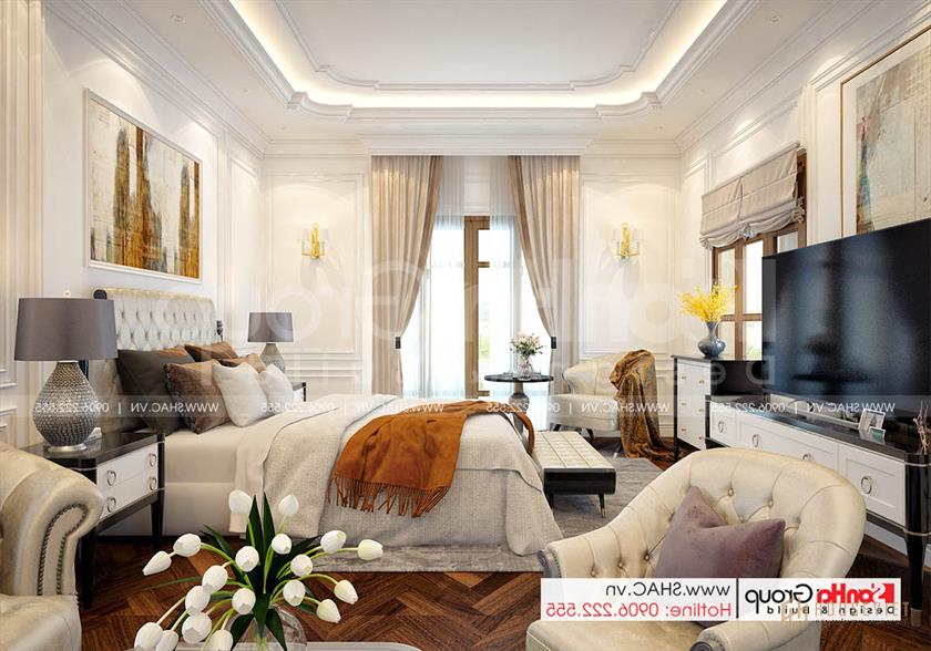 Biệt thự tân cổ điển 3 tầng rộng 300m2 có gara sân cổng đẹp – SH BTP 0162 30 Không gian sang trọng phòng ngủ 3 của biệt thự tân cổ điển
