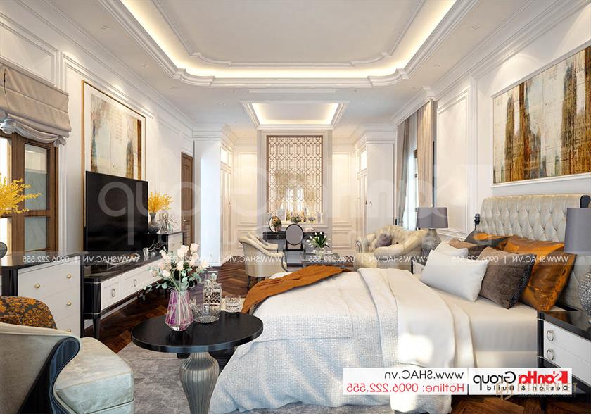 Biệt thự tân cổ điển 3 tầng rộng 300m2 có gara sân cổng đẹp – SH BTP 0162 31 Trang trí nội thất phòng ngủ  tinh tế và thanh lịch