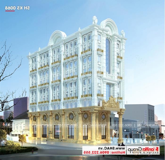 Mẫu thiết kế khách sạn 3 sao tân cổ điển 9 tầng tại Phú Quốc - SH KS 0068 1 Mẫu thiết kế khách sạn 3 sao tân cổ điển tại Phú Quốc (Kiên Giang) nổi bật tinh xảo