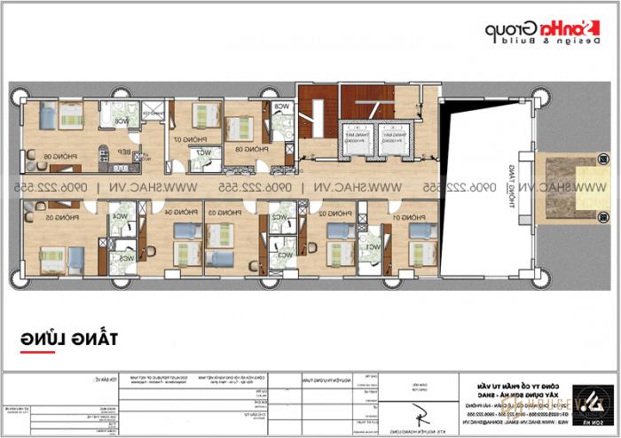 Mẫu thiết kế khách sạn 3 sao tân cổ điển 9 tầng tại Phú Quốc - SH KS 0068 30 Mặt bằng tầng lửng của khách sạn 3 sao tân cổ điển 9 tầng tại Phú Quốc
