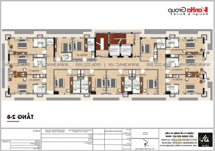 Mẫu thiết kế khách sạn 3 sao tân cổ điển 9 tầng tại Phú Quốc - SH KS 0068 31 Mặt bằng tầng 2-8 khách sạn 3 sao tân cổ điển 9 tầng Phú Quốc