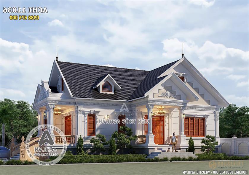 Mẫu thiết kế biệt thự tân cổ điển 1 tầng đẹp tại Bắc Ninh - Mã số: ACHI 11036