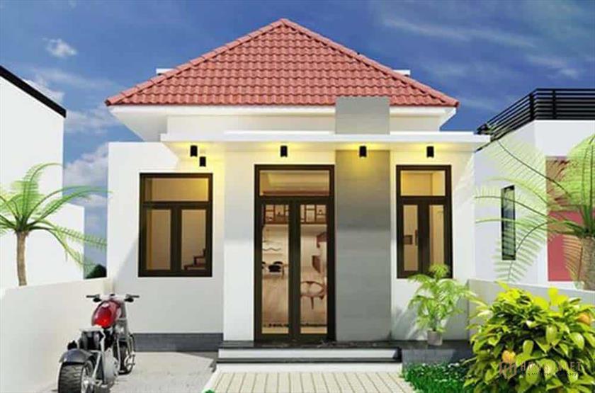 Mẫu nhà ống 1 tầng mái thái sang trọng.