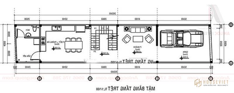 Cách bố trí khu vực để xe kết hợp phòng khách, phòng ăn ở tầng 1