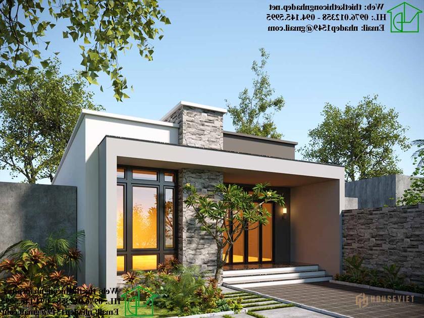 Phối cảnh mẫu nhà cấp 4 mái bằng.