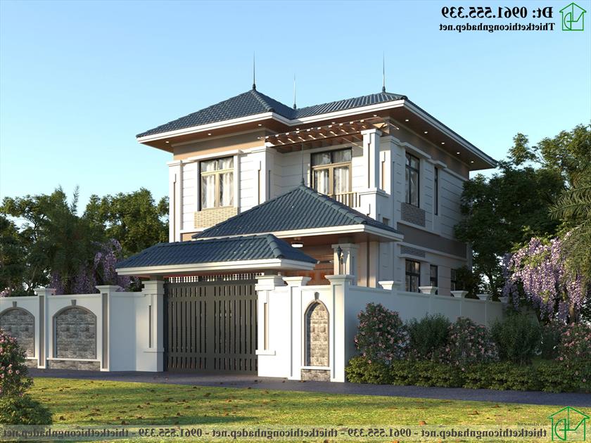 Mẫu thiết kế biệt thự 2 tầng mái thái đẹp 10x12m NDBT2T119