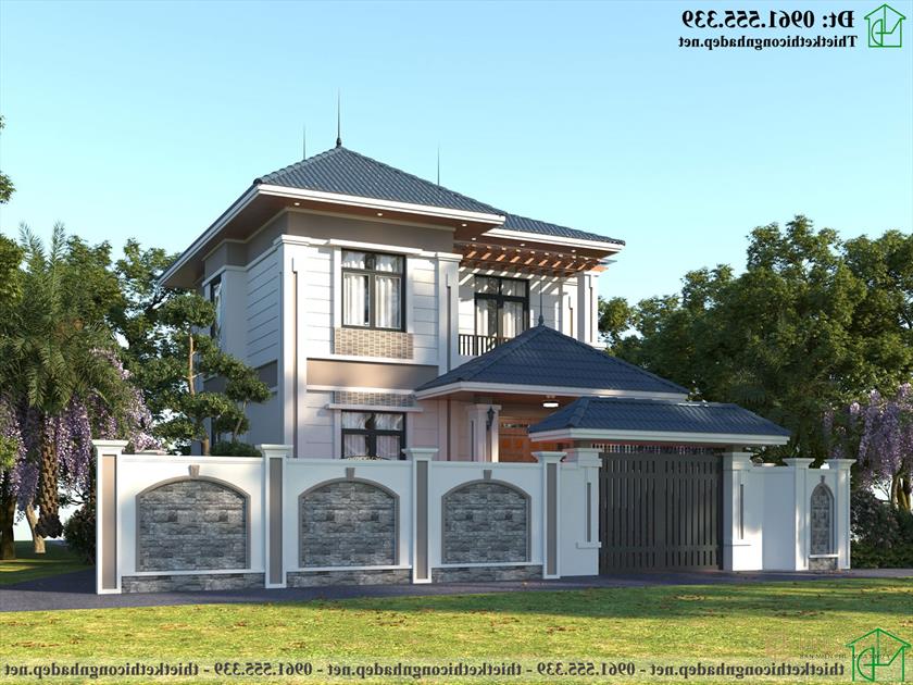 Thiết kế và thi công biệt thự 2 tầng mái thái đẹp kiểu Nhật NDBT2T119