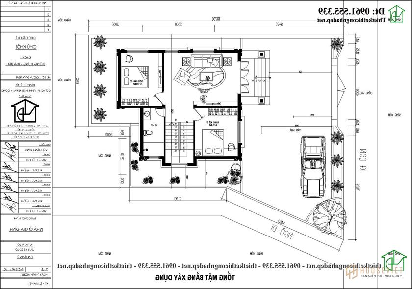 Mặt bằng tổng thể biệt thự 2 tầng mái thái 10x12m NDBT2T119 của Nhật Bản