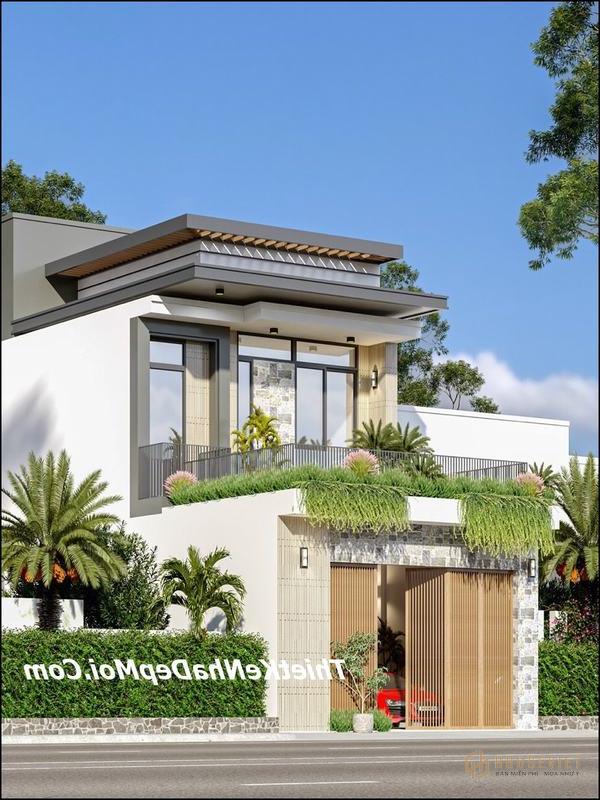 Mẫu nhà 1 trệt 1 lầu có gara ô tô 6m