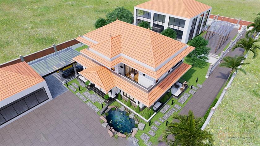 La villa est située au milieu d'un espace vert spacieux pour créer une sensation de détente, de paix et de fraîcheur