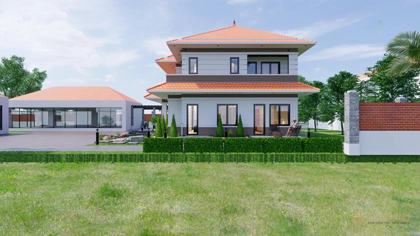 Les blocs rectangulaires et le grand système de verre sont le point culminant principal pour créer une caractéristique moderne pour le projet