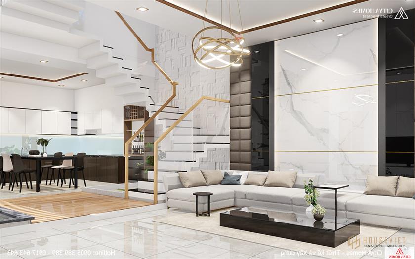 Cách bố trí phòng khách hài hòa, mang phong cách hiện đại.