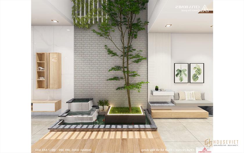 Hệ thống giếng trời xanh giúp ngôi nhà thông thoáng, không khí lưu thông tốt hơn