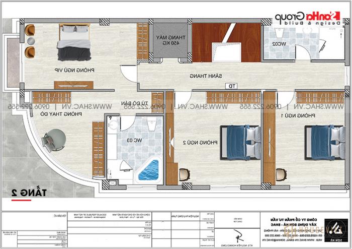 Mẫu thiết kế nhà lô góc 2 mặt tiền tân cổ điển 3 tầng tại Hà Nội - SH NOP 0205 15 Bản vẽ mặt bằng công năng mẫu nhà tầng 2 2 mặt tiền tân cổ điển