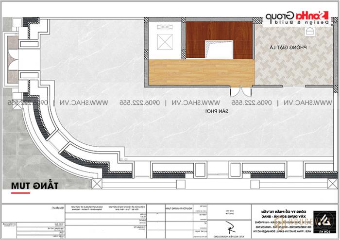 Mẫu thiết kế nhà lô góc 2 mặt tiền tân cổ điển 3 tầng tại Hà Nội - SH NOP 0205 17 Bản vẽ mặt bằng công năng tầng tum nhà phố tân cổ điển 2 mặt tiền đẹp tại Hà Nội