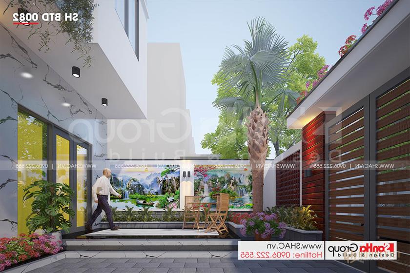 Không gian tiện nghi trong biệt thự hiện đại 2 tầng 92m2 – SH BTD 0082 4 Khuôn viên biệt thự hiện đại diện tích 92m2 tại Hải Phòng