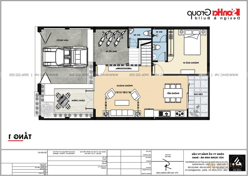 Không gian tiện nghi trong biệt thự hiện đại 2 tầng 92m2 – SH BTD 0082 5 Bố trí mặt bằng tầng 1 biệt thự hiện đại và khang trang tại Hải Phòng