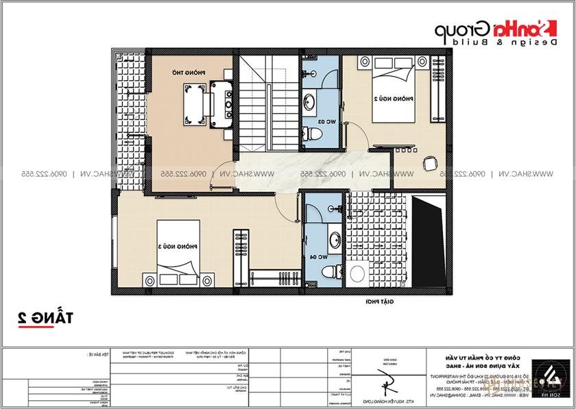 Không gian tiện nghi trong biệt thự hiện đại 2 tầng 92m2 – SH BTD 0082 6 Công năng tầng 2 biệt thự hiện đại mặt tiền 8m tại Hải Phòng